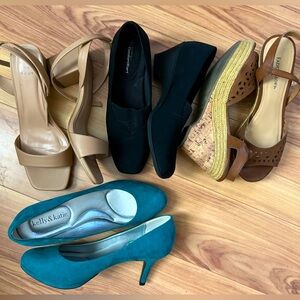 BUNDLE Women’s shoes Slip-ons 7, Wedges 7.5, Turquoise heels 7.5, Nude Heels 8W